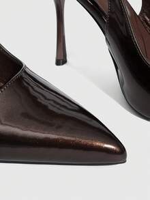 CUCCOO SZL 咖啡色珠光尖头细高跟踝带性感派对高跟鞋 - 咖啡棕 - 查看 6