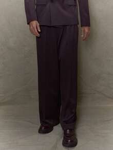 Musero 阔腿褶裥修身西装裤，纽扣腰部细节设计，仅含西裤，春夏款 - 咖啡棕 - 查看 2