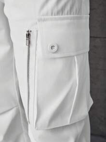 Manfinity LEGND Plus Size Men's Solid Color Straight Casual Cargo Pants, Versatile, Fall - White - View 4