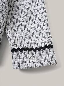 PrepCrw 1pc Young Girl Elegant Urban College 3D Floral Decor Black & White Jacket, Suitable For Parties, Outings, Daily Wear, Back To School, Summer, Autumn,Fall Outfits,Fall Clothes For Kids,Stitch,Old Money,Winter Clothes ,Winter Clothes For Kid,ElegantCasual,Holiday - Multicolor - View 6