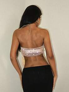 EgrlEra Women's Rhinestone Fishnet Sexy Top, Suitable For Holiday Parties And Carnivals - Coral Pink - View 2