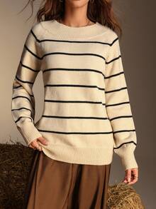 Chiquease Loose Knit Cold Shoulder Top, Cozy & Relaxed Style, Autumn/Winter - Apricot - View 6