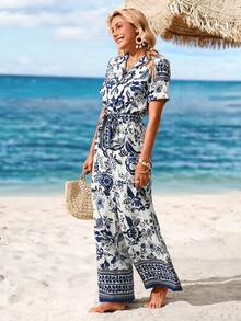 Sylviya Women Floral Print Jumpsuit, Casual Vacation Style Summer Outfits For Women Rompers For Women Bodysuits For Women Jumpsuits For Woman Overalls Women