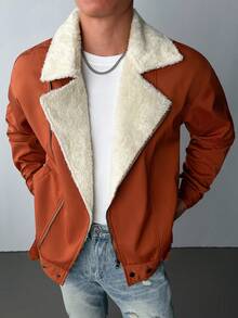 Manfinity Hypemode Giacca da uomo con chiusura lampo e fodera termica, giacca invernale di moda - Castano - Visualizzare 3