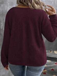 EMERY ROSE 撞色豹纹落肩卫衣 - 中紫紅色 - 查看 2