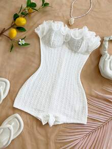 Soleia Bộ đồ liền thân dự tiệc hở vai bèo nhún phóng đại dành cho nữ, thích hợp cho Giáng sinh, hẹn hò, hộp đêm, phong cách Bohemian, Boho, kỳ nghỉ, quần áo nữ mùa thu, cổ điển - trắng - Xem 3