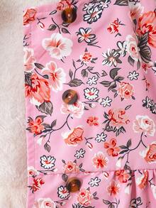 SHEIN Elladie kids 女童印花保暖连帽双排扣冬装外套，时尚休闲日常穿着 - 粉色 - 查看 5