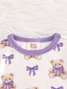 Cozy Pixies Baby Girl Cartoon Bear Print Knit Soft Crew Neck Long Sleeve Top And Elastic Waist Leggings 2 Pieces Pajama Set - Mauve Purple - View 5