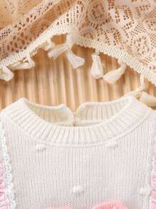 SHEIN Baby And Girl Fashionable Cute Versatile Lace Contrast Sweater Crawling Clothes Knitted Knitted Jumpsuits Fall Winter - Baby Pink - View 6