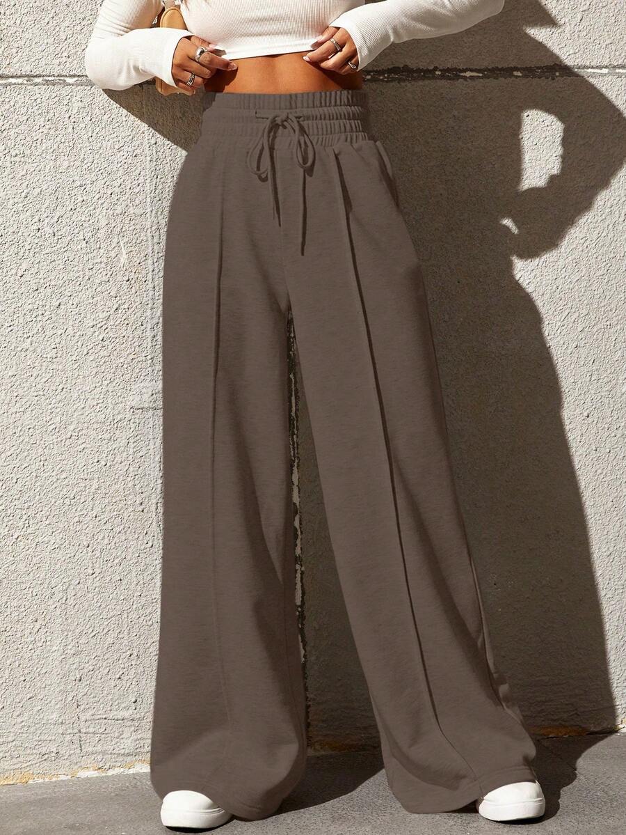 SHEIN EZwear Drawstring Waist Wide Leg Sweatpants Graduation,Back To School Outfits,Graduation,Teacher Outfits For Women,Back To School