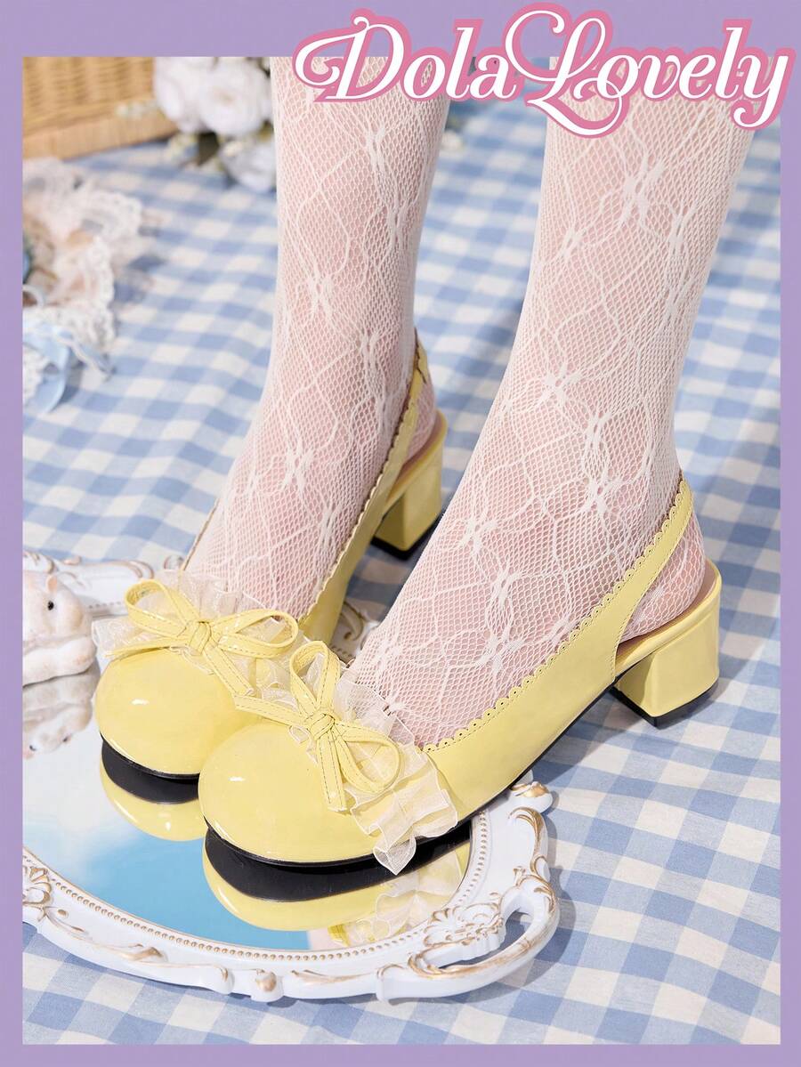 Dola Lovely Bow Decor Mary Jane Elegant High Heel Shoes