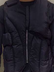 Musero Sleeveless Boxy Cropped Utility Cargo Style Puffer Gilet Vest Winter Capsule - Black - View 2