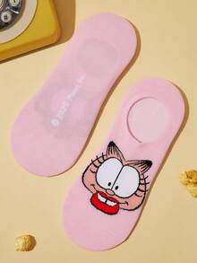 GARFIELD | SHEIN 5 đôi tất cổ ngắn mềm mại thoáng khí họa tiết mèo, chó và gấu, tất không lộ, mũi và gót được gia cố, thích hợp cho mùa xuân/hè, cặp đôi, nam, nữ, unisex - Nhiều màu - Xem 14