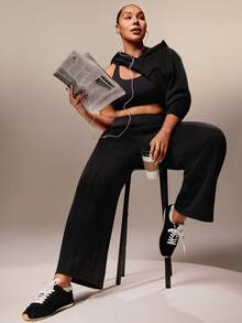 GLOWMODE 27" Softserene Modal Plus-Size Petite Silky Smooth Breathable Wide-Leg Side Pockets Adjustable Drawstring Waist Sweatpants  Yoga Pilates Studio Daily Casual Wear Spring Summer - Black - View 7