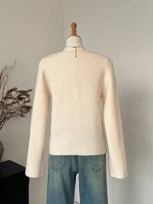 Celisse Women's Sexy V-Neck Design Slit High Stretch Fitted Knit Top, Autumn/Winter - Apricot - View 2