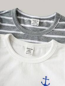 Joliand Joliand 2 件装男婴优雅都市纯棉海军蓝条纹和灰色条纹宽松短袖 T 恤，买 1 送 1，适合日常休闲穿着、旅行、居家、海滩、夏季 - 彩色 - 查看 3