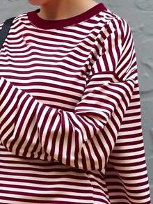EMERY ROSE New Plus Size Women Fashion Printed Striped Round Neck Long Sleeve Sweater, Winter - Multicolor - View 5