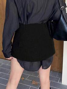 DAZY Women Striped Asymmetrical Waist Skirt - Black - View 3