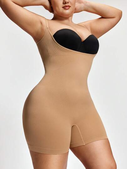 Shapelle Forme 1 pieza Shapewear sin costuras de control de abdomen con busto abierto para mujer talla grande en color albaricoque