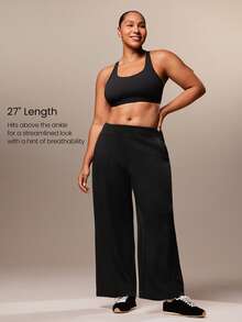 GLOWMODE 27" Softserene Modal Plus-Size Petite Silky Smooth Breathable Wide-Leg Side Pockets Adjustable Drawstring Waist Sweatpants  Yoga Pilates Studio Daily Casual Wear Spring Summer - Black - View 5