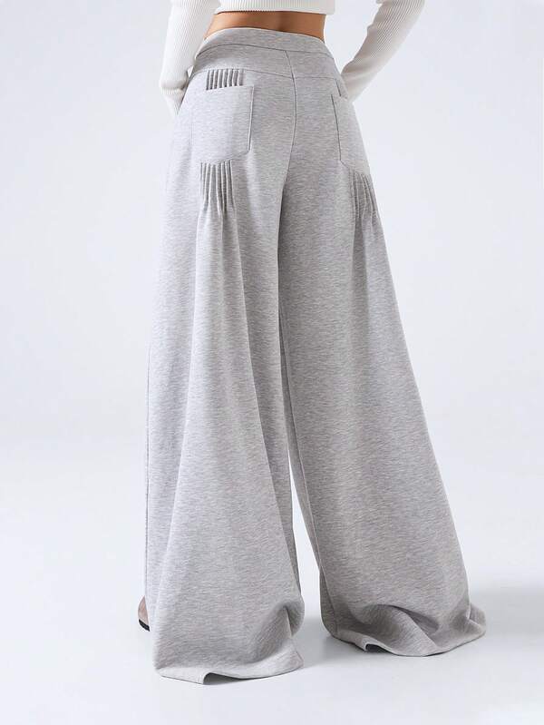 LYSMO Damen einfarbige Sweathose mit Knopfdesign an der Taille, Taschen und weitem Bein, lässig und locker