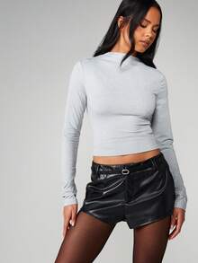 MISSGUIDED 修身长袖立领上衣，适合秋冬休闲分层穿着 - 淺灰色 - 查看 1