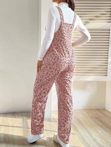 SHEIN 孕妇豹纹无袖休闲宽松百搭前钩连体裤 - 粉色 - 查看 2