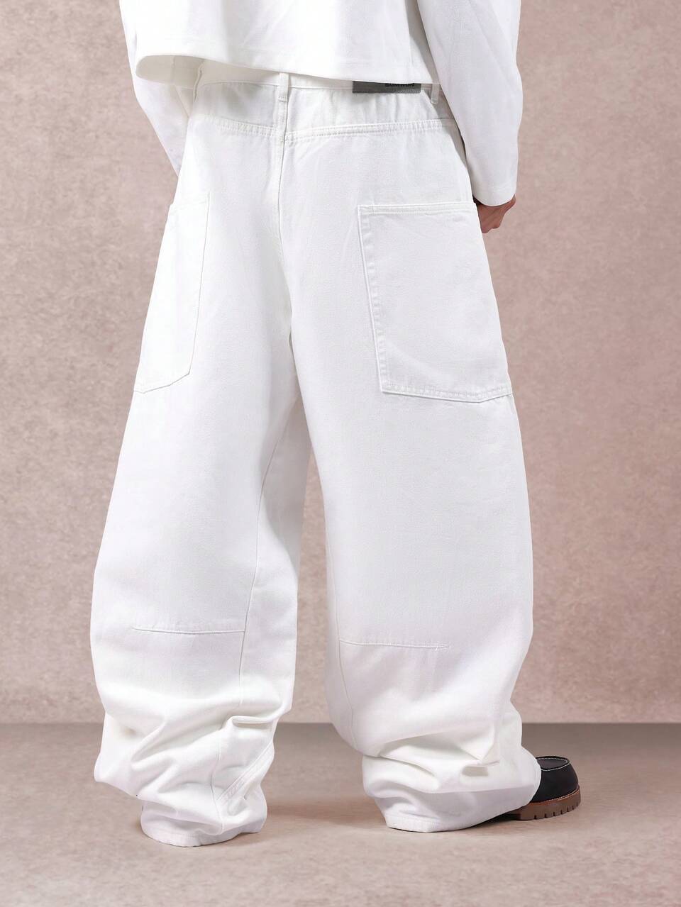 SUMWON Relaxed Wide Leg Denim Jeans For Casual Street Fashion And Weekend Comfort, White Baggy Jeans, Oversized Pants, White Cargo Pants Plain