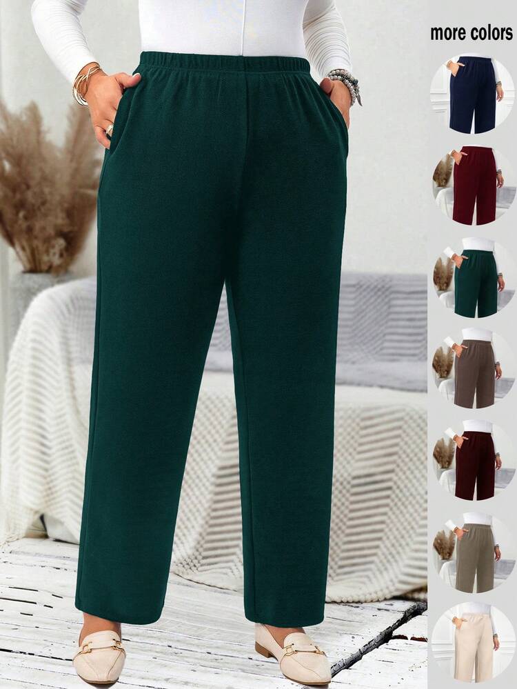 Plus Size Women Fall/Winter Casual Daily Long Pants With Pockets,Autumn/Winter,Going Out,2025 New,Simple And Fashionable For Everyday Wear, Plus Size Winter, Christmas For Women, New Year,Thanksgiving For Women