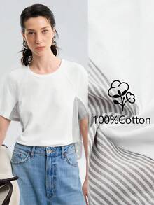 Aalyst Women's Casual Striped Splicing Short Sleeve T-Shirt, Summer