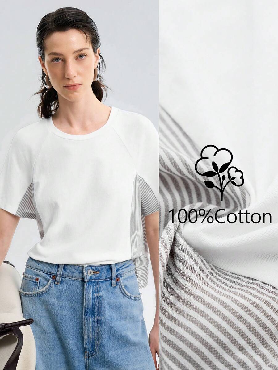 Aalyst Women's Casual Striped Splicing Short Sleeve T-Shirt, Summer