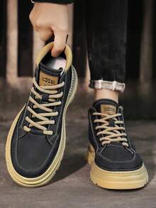 Botas de montaña para hombre, Botas Hombre uso Rudo Altas de Moda, Botas vaqueras alta para hombre, Bota Casual para Caballero Corte Vacuno Suela de Hule, estilo británico, sin forro, talla grande, de cuero, botas de trabajo casuales, con aumento de altura, adecuadas para todas las estaciones. - Gris Oscuro - Ver 5