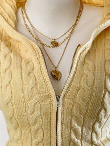 Sweetra 女式简约甜美黄色长袖连帽拉链开衫针织毛衣，秋冬 - 黃色 - 查看 3