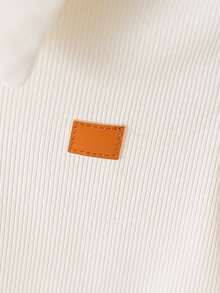 男童罗纹领休闲长袖衬衫，带小刺绣补丁，春秋 - 杏色 - 查看 5