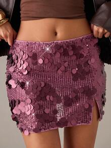 SHEIN BAE Falda con abertura alta y lentejuelas de moda para mujer