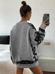 Livesso Women's Loose Casual Ditsy Floral Pullover Sweater, Suitable For Autumn And Winter - Grey - View 3