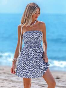 Sylviya 夏季休閒無袖佩斯利印花短裙