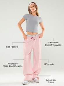 GLOWMODE Quần jogger ống rộng dáng rộng, chất liệu nỉ dày dặn, có dây rút điều chỉnh eo, túi hai bên, thích hợp mặc hàng ngày, giữ ấm mùa đông, hoặc cho ngày Valentine. - Hồng - Xem 2