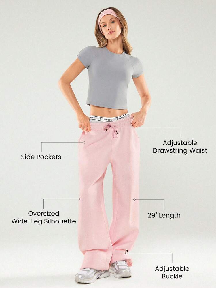 Heavyweight Fleece Oversized Fit Adjustable Drawstring Waist Basic Wide Leg Joggers With Side Pockets Daily Casual  Thermal Warm Winter Valentine's Day