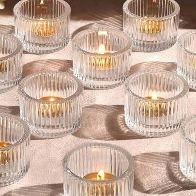 1/12个装透明玻璃烛台，复古烛台，适用于漂浮蜡烛，茶蜡烛台，可用作餐桌摆饰，家居装饰，新娘送礼会，生日，圣诞节，婚礼派对餐桌装饰，礼品