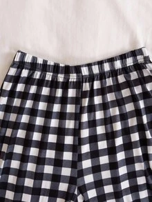 SHEIN 2 套男童睡衣，新款圆领浅灰色和海军蓝色长袖上衣，搭配灰色和白色格子和海军蓝色宽松长裤，弹力针织面料，可机洗，穿着舒适，家庭装（2 套单独出售） - 彩色 - 查看 8