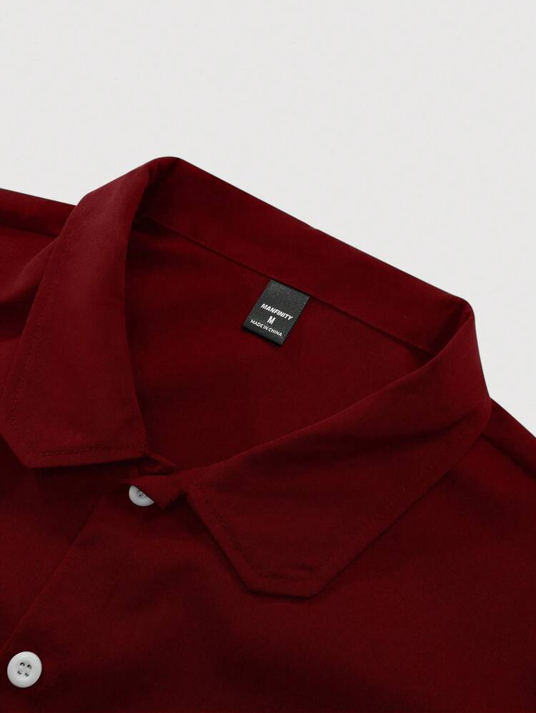 Claim Dot Camisa Casual Masculina de Manga Curta na Moda, Design de Bolso, Caimento Solto, Versátil, Adequada para Ir ao Trabalho, Atividades ao Ar Livre, Faculdade, Presentes de Férias - Vinho - Visão 4