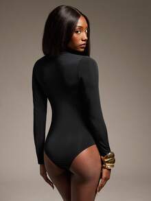 Hauture Sexy Sheer High Neck Bodysuit – Stretch Collared Long Sleeve Top For Mob Wife Night Out & Party Looks