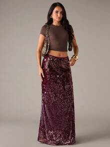 SHEIN BAE Váy sequin dự tiệc thời trang dành cho nữ - Màu Đỏ Sâu - Xem 7