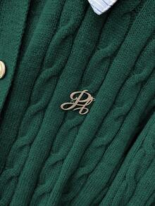 Franclia 时尚博主风二合一拼布针织短款开衫，欧美风 - 墨綠色 - 查看 6