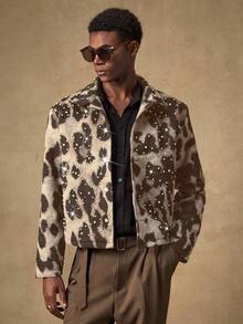 AKNOTIC 男士豹纹水钻装饰休闲长袖夹克外套