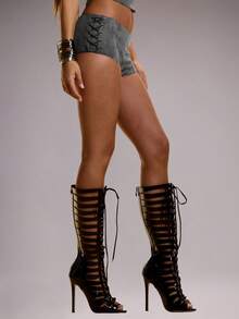 MUSERA Suede Hot Pants Micro Mini Shorts Bottom Only Summer Vacation Holiday Festival Sexy Club Rave After-Show Cute Ibiza Boho Elegant Winter Fall - Grey - View 4