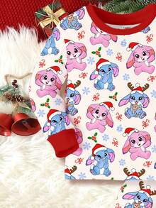 SHEIN Fröhliche Weihnachten! Cremeweiß und Weihnachtsrot Kontrast, Weihnachtsserie süßer Stich, Rentier, Stich Weihnachtsmann Mütze, Schleife Zuckerstange, Schneeflocken Muster, Kleine Mädchen Lässig einfach warm und weich Langarm Pyjama Set geeignet für Herbst/Winter Zuhause Passform, für Weihnachten, Neujahr, Alltagstragen, Kleine Mädchen Pyjamas Set, Weihnachtspyjamas, Kuschelige Passform Einzelpyjamas, Langarm Kuschelige Passform 2 Stücke Pyjamas