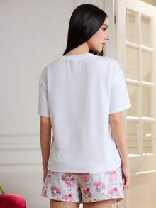 HELLO KITTY AND FRIENDS | SHEIN Bộ đồ ngủ tay ngắn cổ tròn in họa tiết hoạt hình dễ thương dành cho nữ, mùa hè - Nhiều màu - Xem 2