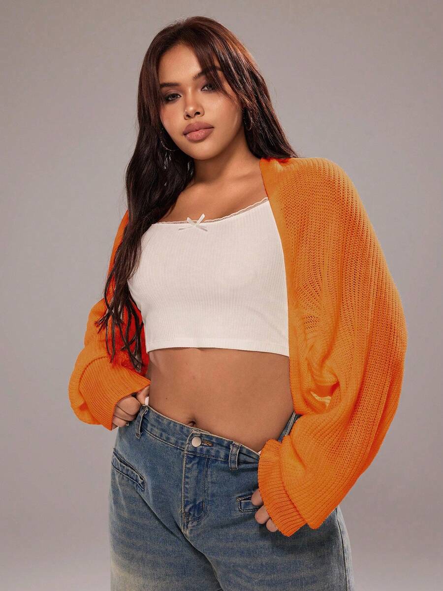 Rustia New Bat Wing Long Sleeve Cardigan Sweater For Women Casual - Orange - View 1